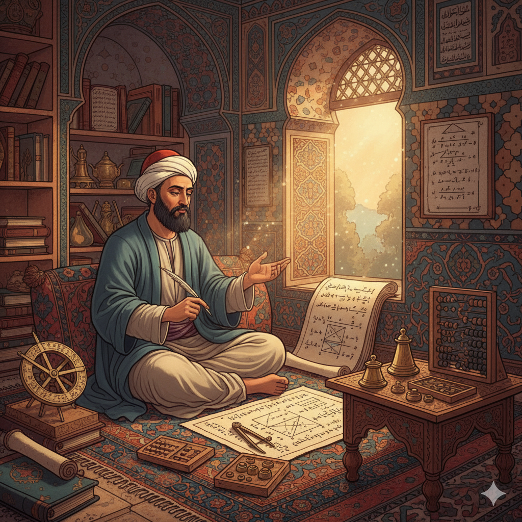 Al-Khwarizmi solving algebra problms